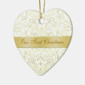Onze eerste kerstwitte goudkangoeroe versiering keramisch ornament (Links)