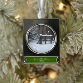 Onze eerste kerstzonnige bomen voetafdrukken verzilverd banner ornament