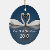 Onze eerste  kerstzwanen keramisch ornament (Rechts)