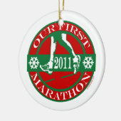 Onze eerste marathon keramisch ornament (Links)