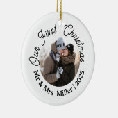 Onze eerste moderne kerstfoto Pas getrouwd Keepsak Keramisch Ornament (Rechts)