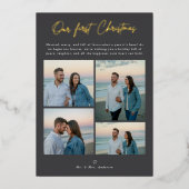 Onze eerste moderne kerstkust 4 foto goud folie feestdagenkaart (Voorkant)