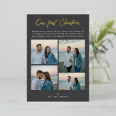 Onze eerste moderne kerstkust 4 foto goud folie feestdagenkaart (Staand Voorkant)