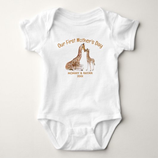 Onze Eerste Moederdag, Baby Giraffe aangepaste naa Romper (Voorkant)