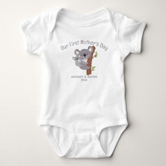 Onze eerste Moederdag, Baby koala aangepaste naam Romper (Voorkant)