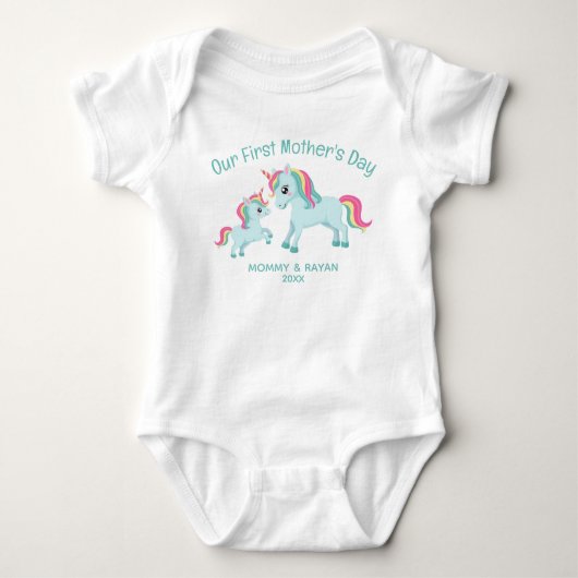 Onze eerste Moederdag, Baby Unicorn aangepaste naa Romper (Voorkant)