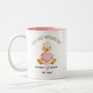 Onze Eerste Moederdag Eend Mok, Cadeau voor Nieuwe Tweekleurige Koffiemok