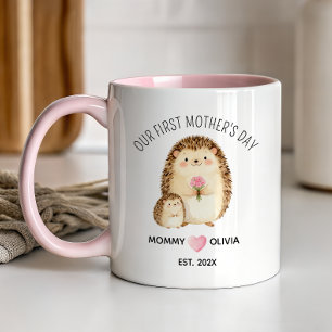 Onze eerste Moederdag, egelmoeder en kleine baby Mok