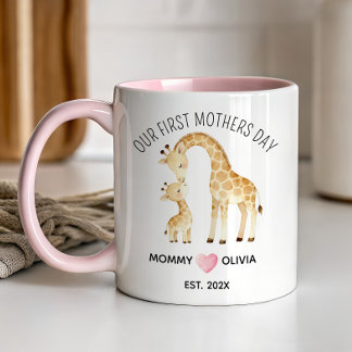 Onze Eerste Moederdag, Giraffe Moeder en Baby Mokk Tweekleurige Koffiemok