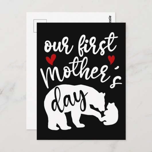 Onze eerste Moederdag Hartjes Mama Beer Cadeau, 2/ Briefkaart (Voorkant / Achterkant)