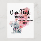 Onze eerste Moederdag mama en Baby olifanten Briefkaart (Voorkant)