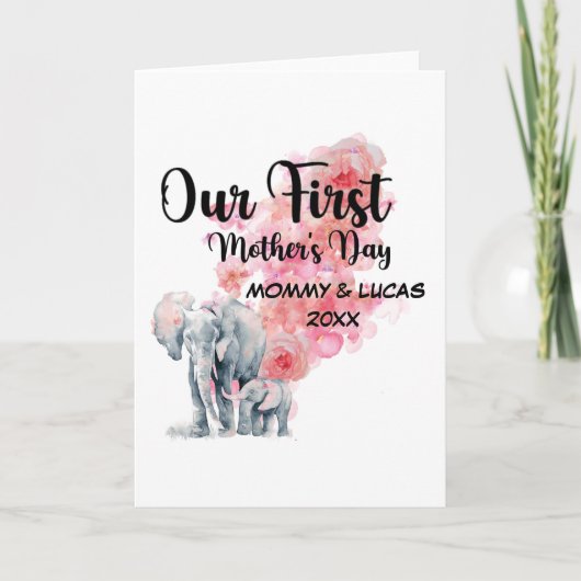 Onze eerste Moederdag mama en Baby olifanten Kaart (Voorkant)