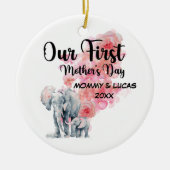 Onze eerste Moederdag mama en Baby olifanten Keramisch Ornament (Voorkant)