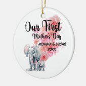 Onze eerste Moederdag mama en Baby olifanten Keramisch Ornament (Links)