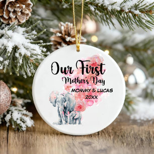 Onze eerste Moederdag mama en Baby olifanten Keramisch Ornament
