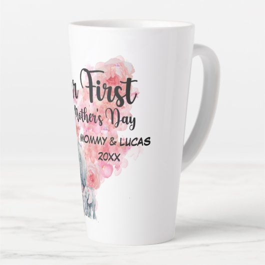 Onze eerste Moederdag mama en Baby olifanten Latte Mok (Rechterhoek)
