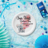 Onze eerste Moederdag mama en Baby olifanten Papieren Bordje (Feest)