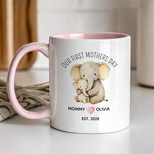Onze eerste Moederdag, Olifant Moeder en Baby Mug Mok