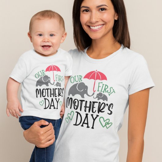 Onze eerste Moederdag Olifant & Paraplu T-shirt