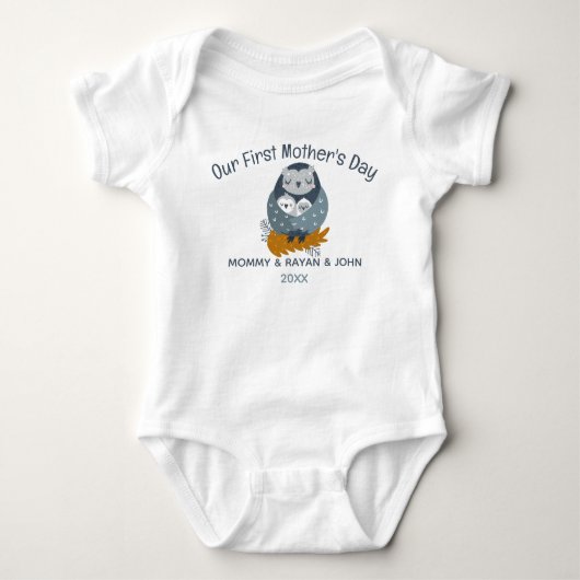 Onze Eerste Moederdag Twins, Baby Uil aangepaste n Romper (Voorkant)