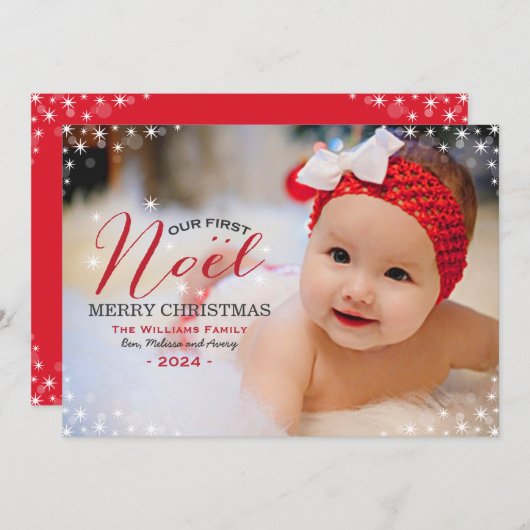 Onze eerste neel Red Photo overlay Babys eerst Feestdagenkaart (Voorkant / Achterkant)