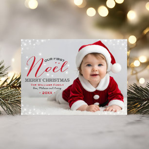 Onze eerste neel Red Photo overlay Babys eerst Feestdagenkaart