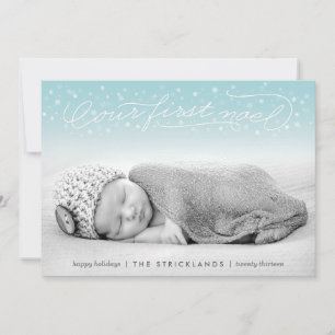 Onze eerste Noel Aqua Holiday-fotokaart Feestdagenkaart