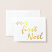 Onze eerste Noel holly berry kerstgoud Folie Kaarten (Voorkant met envelop)