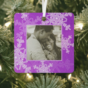 Onze eerste Paarse sneeuwvlokken minimalistisch Metalen Ornament