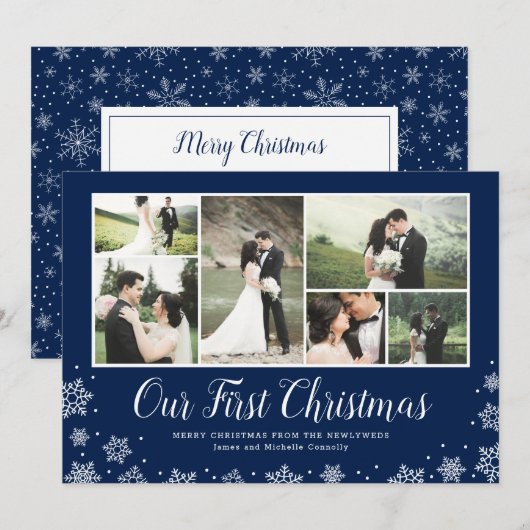 Onze eerste Pas getrouwd Multi Photo vakantie Feestdagenkaart (Voorkant / Achterkant)