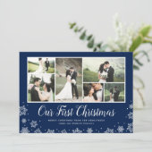 Onze eerste Pas getrouwd Multi Photo vakantie Feestdagenkaart (Staand voorkant)