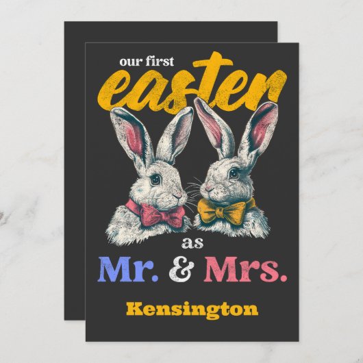 Onze eerste Pasen als Mr en Mrs Bunny Rabbit Kaart (Voorkant / Achterkant)