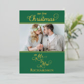 Onze eerste Passen getrouwd groen en goud Folie Feestdagenkaart (Staand Voorkant)