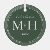 Onze eerste Passen getrouwd Monogram Groen Glas Ornament (Voorkant)