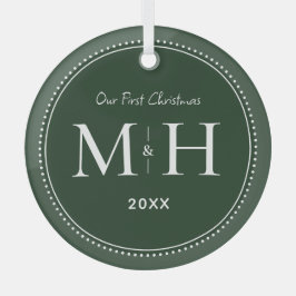 Onze eerste Passen getrouwd Monogram Groen Glas Ornament