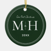 Onze eerste Passen getrouwd Monogram Groen Keramisch Ornament (Voorkant)