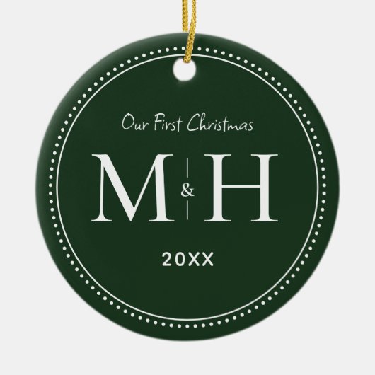 Onze eerste Passen getrouwd Monogram Groen Keramisch Ornament (Voorkant)