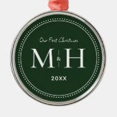 Onze eerste Passen getrouwd Monogram Groen Metalen Ornament (Voorkant)