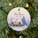Onze eerste persoonlijke, aangepaste Rustic Log Ca Keramisch Ornament<br><div class="desc">Ons eerste persoonlijk speciaal Ornament voor racistische stamkasten. Personaliseer met uw douaneinformatie op zowel voor als rug.</div>