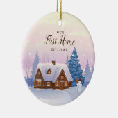 Onze eerste persoonlijke, aangepaste Rustic Log Ca Keramisch Ornament (Rechts)