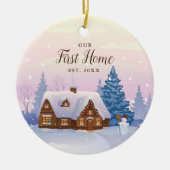 Onze eerste persoonlijke, aangepaste Rustic Log Ca Keramisch Ornament (Voorkant)