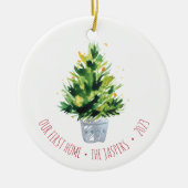 Onze eerste persoonlijke gevierde kerstboom keramisch ornament (Voorkant)