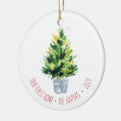 Onze eerste persoonlijke gevierde kerstboom keramisch ornament (Links)