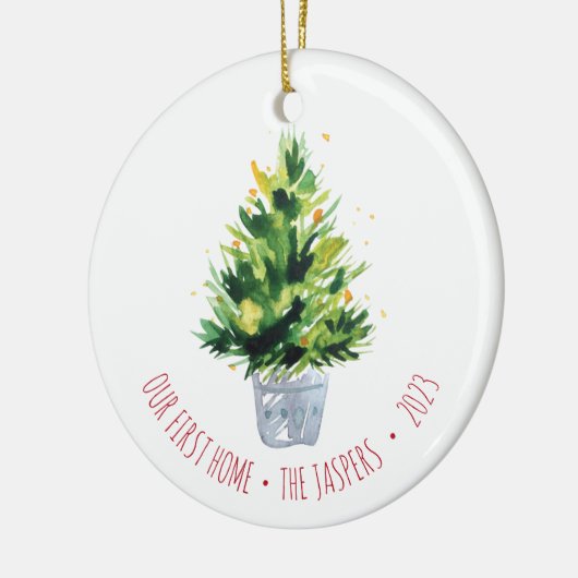 Onze eerste persoonlijke gevierde kerstboom keramisch ornament (Links)