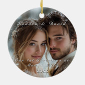 Onze eerste persoonlijke kerstfoto keramisch ornament (Achterkant)