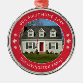 Onze eerste persoonlijke Rode Foto van het Huis Metalen Ornament (Voorkant)