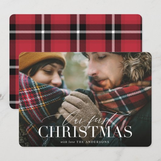 Onze eerste rode geplakte kerstkaart (Voorkant / Achterkant)