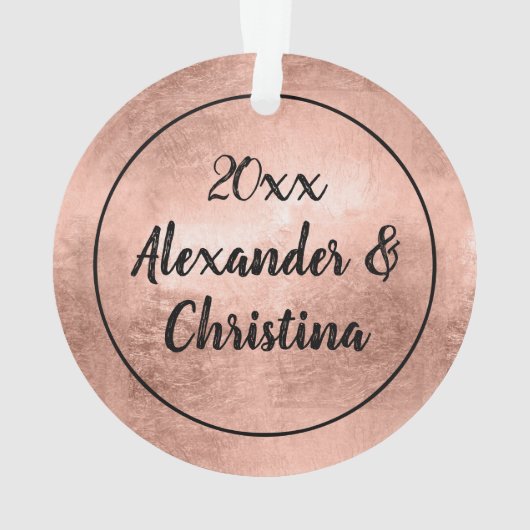 Onze eerste Roos Gold Script-foto met Kerstmis Ornament (achterkant)