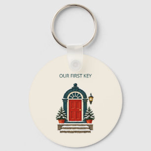 Onze Eerste Sleutel Rode Deur Nieuwe Thuis Sleutelhanger