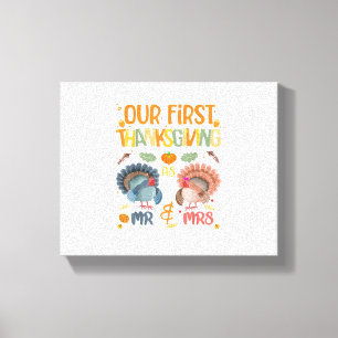 Onze eerste Thanksgiving, de heer en mevrouw Coupl Canvas Afdruk